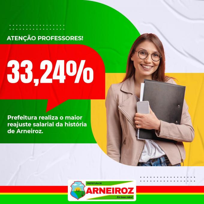 Prefeito Monteiro Filho concede reajuste de 33,24%  aos Professores da Rede Municipal de Arneiroz