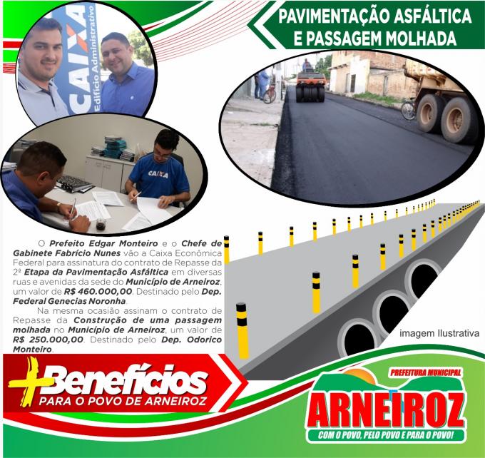  Assinado o repasse da 2ª Etapa da Pavimentação Asfáltica e da Construção de uma Passagem molhada.  