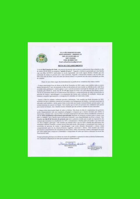 NOTA DE ESCLARECIMENTO 