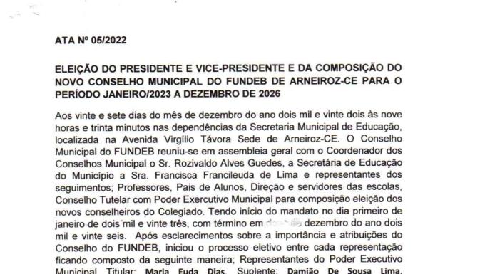 ATA DE COMPOSIÇÃO DO CONSELHO MUNICIPAL DO FUNDEB
