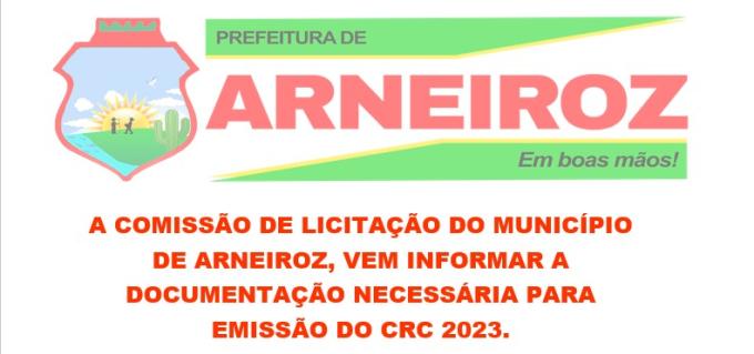 DOCUMENTAÇÃO NECESSÁRIA PARA EMISSÃO DE CRC - 2023